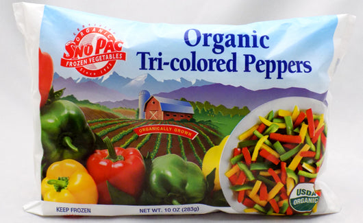 SNP Frozen Organic Peppers Tri colored, 10oz
