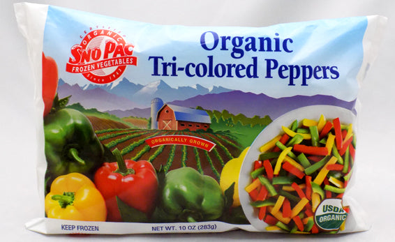 SNP Frozen Organic Peppers Tri colored, 10oz